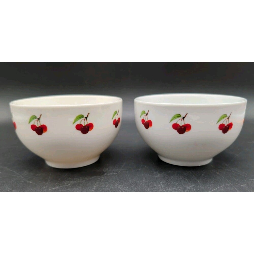 Set of 2 Chukar Cherries Porcelain Dessert Ice Cream Bowls White Red 2021 RARE